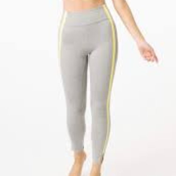 Zyia Grey Neon Yellow Racing Stripe High Rise Luxe Leggings Size 2 - Picture 13 of 13